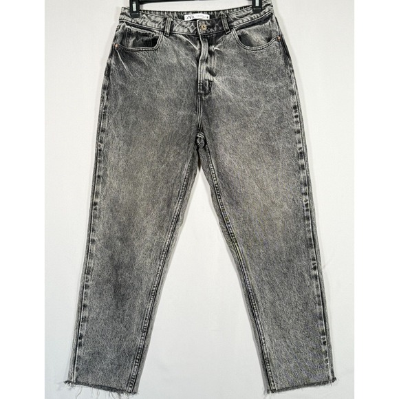 Zara Denim - Zara Women's Black High Waisted Straight Leg Denim Jeans Raw Hem Size 10 31 x 26